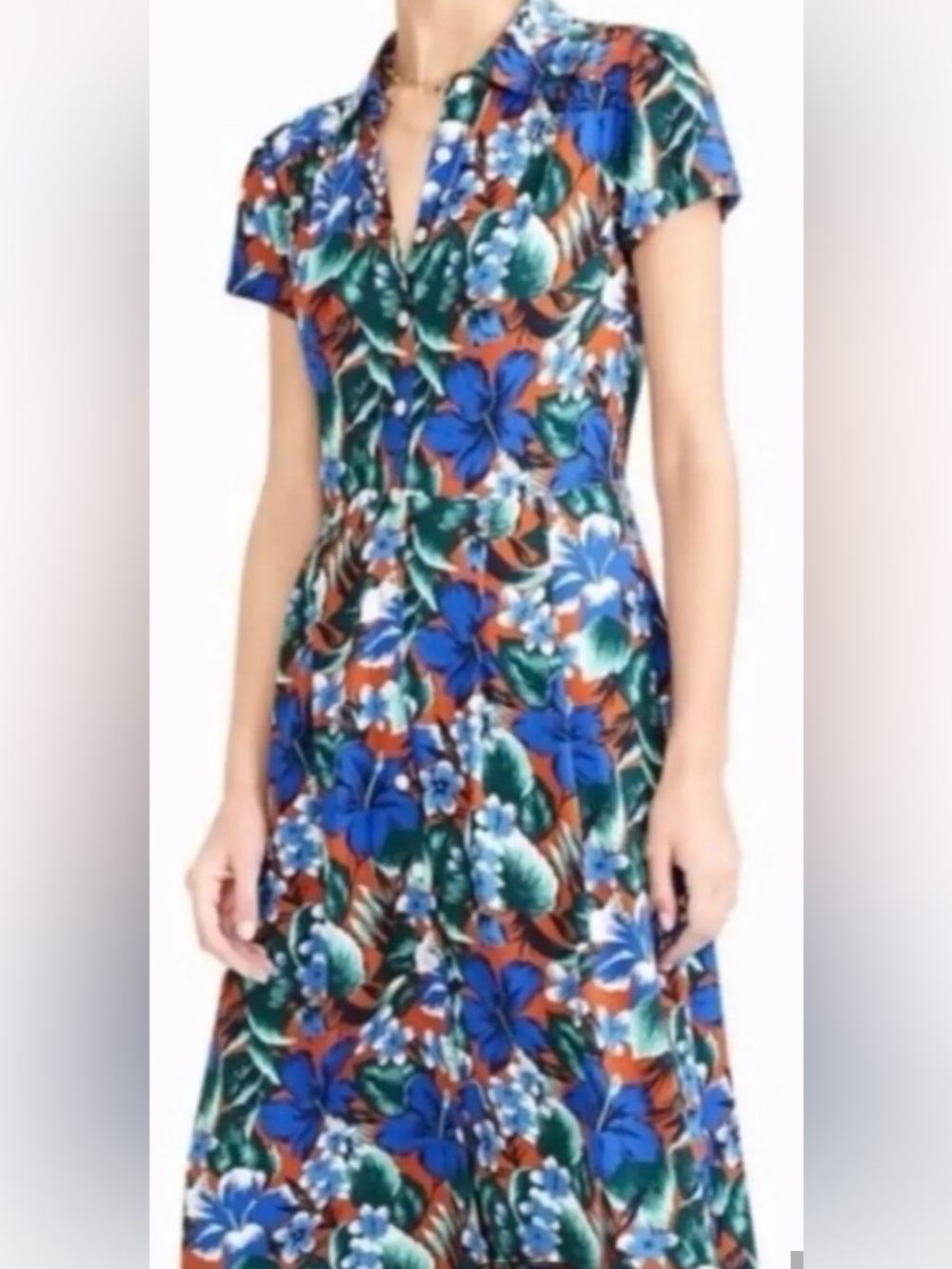 J. Crew Blue, Green and Orange Floral Midi Dress